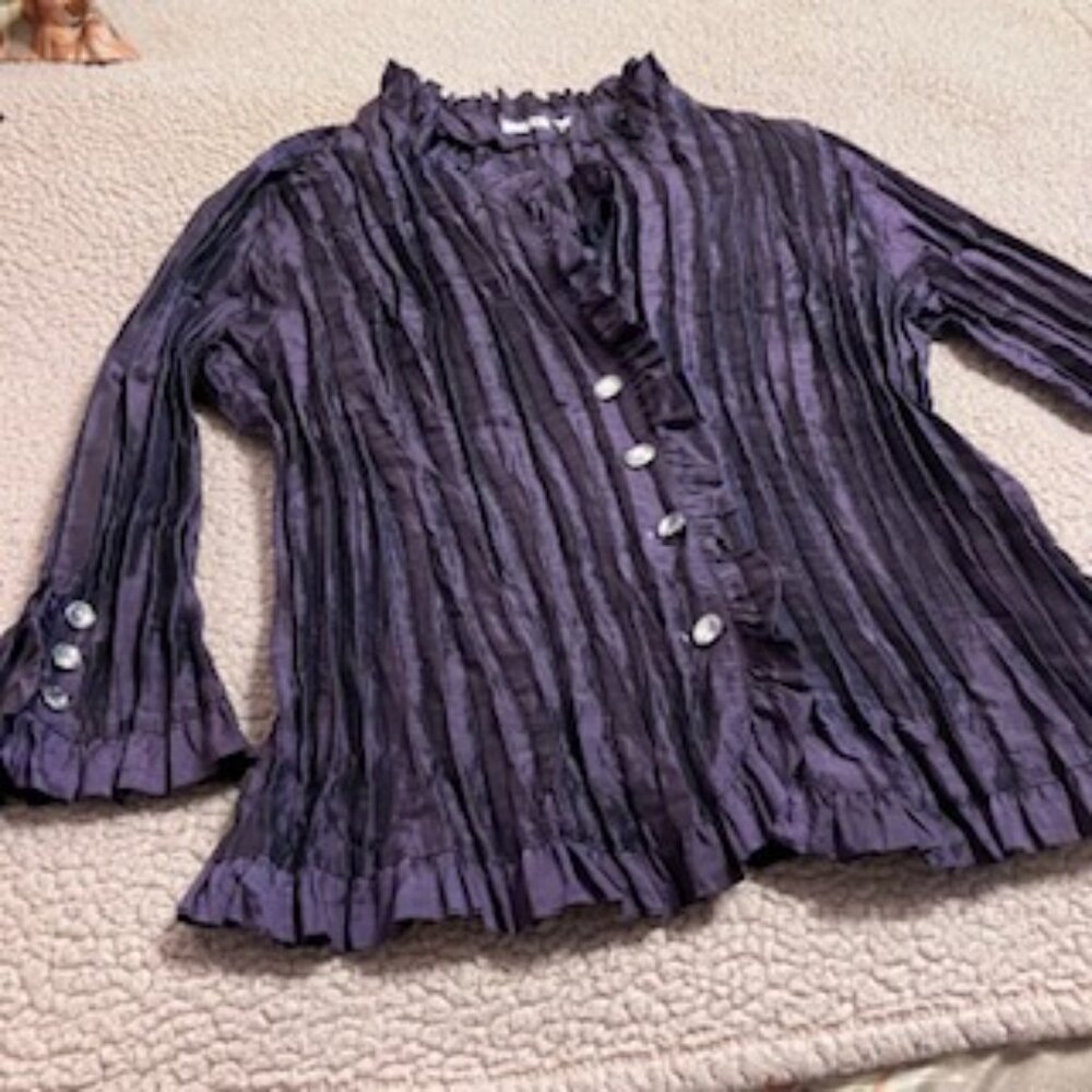 Vintage Agora Pleated Design Top/Jacket Size L Deep Purple